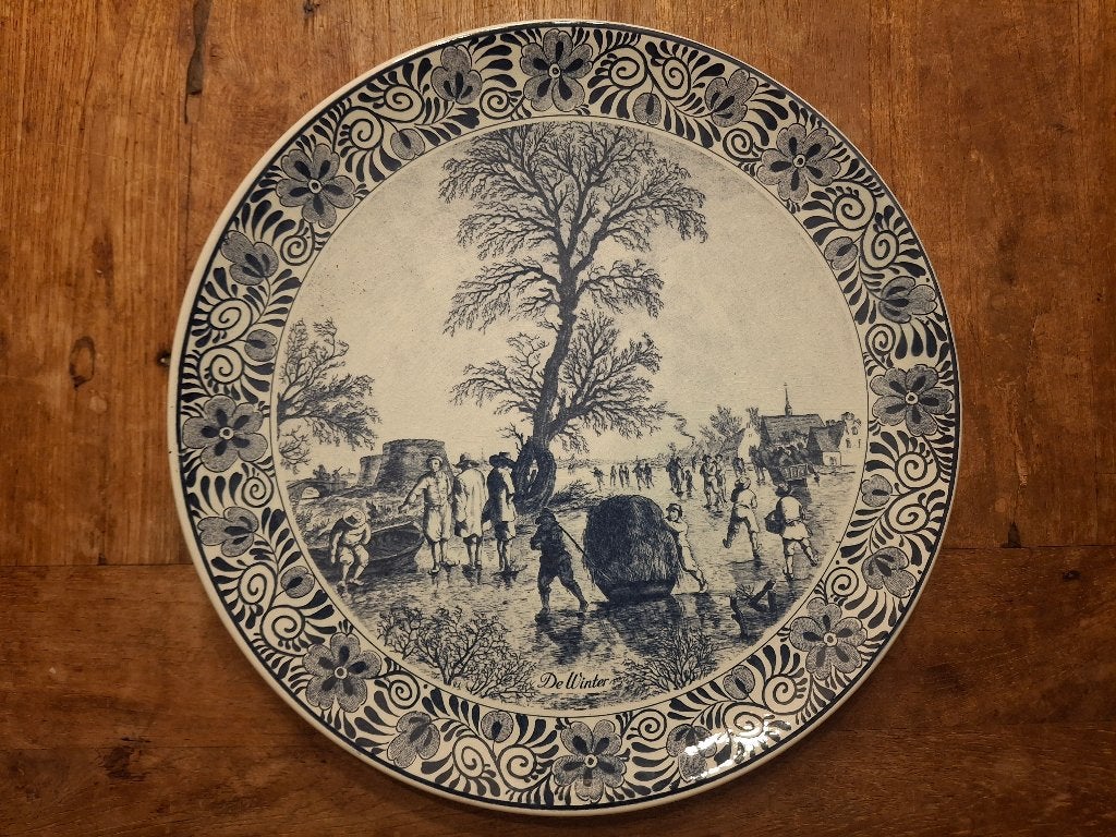 Origineel Delfts Blauw Handwerk wandbord. De Winter, Antiek en Kunst, Ophalen of Verzenden
