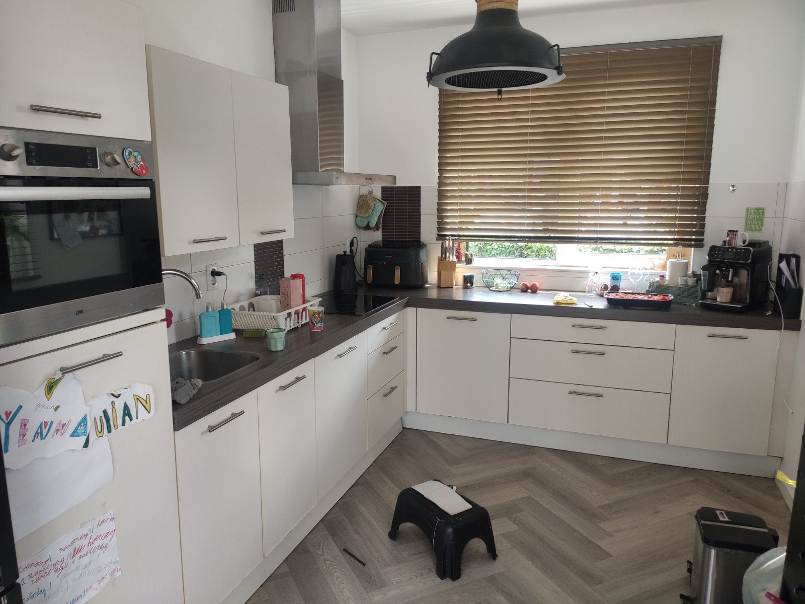 Complete keuken met mooi aanrechtblad, Huis en Inrichting, Ophalen, Gebruikt, Hoekkeuken, Kunststof