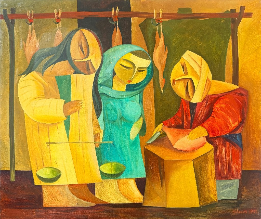 origineel Natanov 100 x 120 cm, Figuren, Ophangklaar, Ophalen of Verzenden, Olieverf