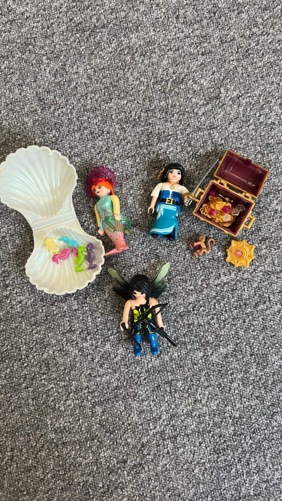 Playmobil Zeemeermin, Elf en Piraat met schatkist, Ophalen of Verzenden, Gebruikt, Losse onderdelen, Figuren
