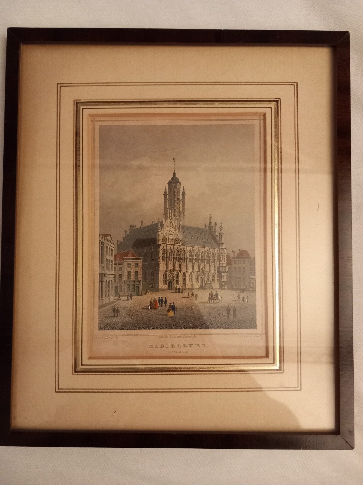 mooie gravure Middelburg stadhuis met plein, Schuler Terwen, Antiek en Kunst, Ophalen of Verzenden