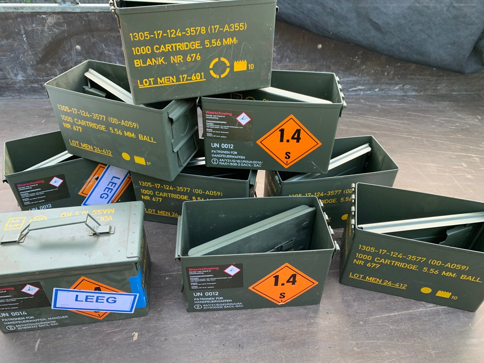 9x munitie kistjes, leger, defensie opslag 13,5x18x30cm, Ophalen, Landmacht, Nederland