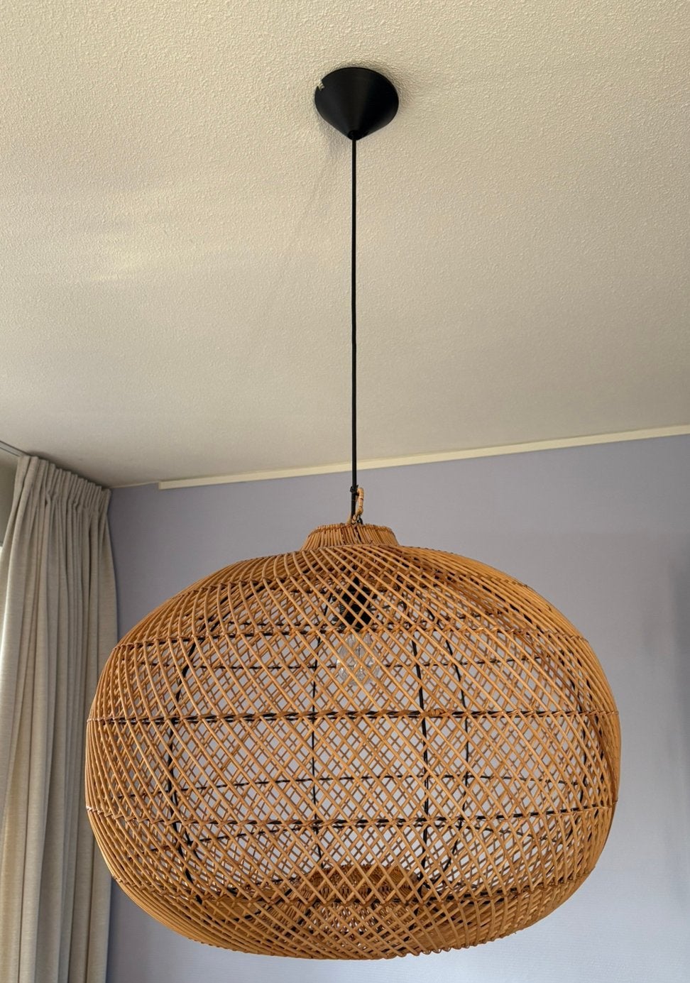 Grote rotan lamp, Ophalen, Zo goed als nieuw, Hout, E27 (groot)