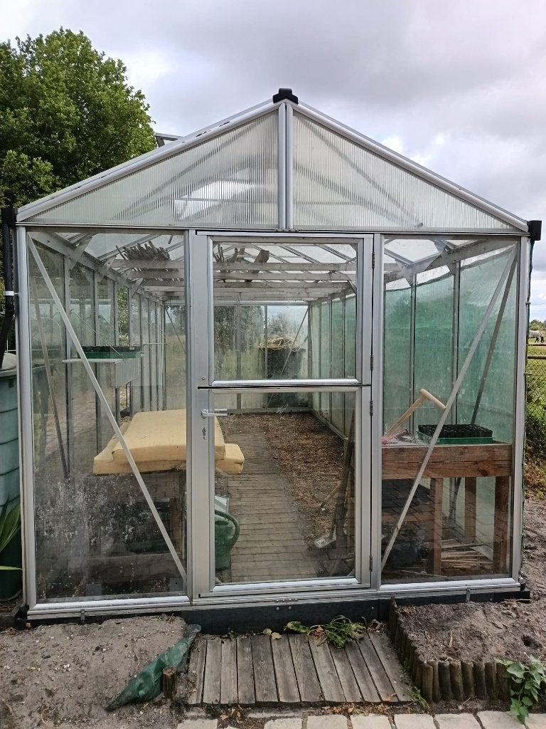 Glazen kas (Vitavia EN 1250-1) + toebehoren, Tuin en Terras, Ophalen, Glas, Gebruikt, Aluminium