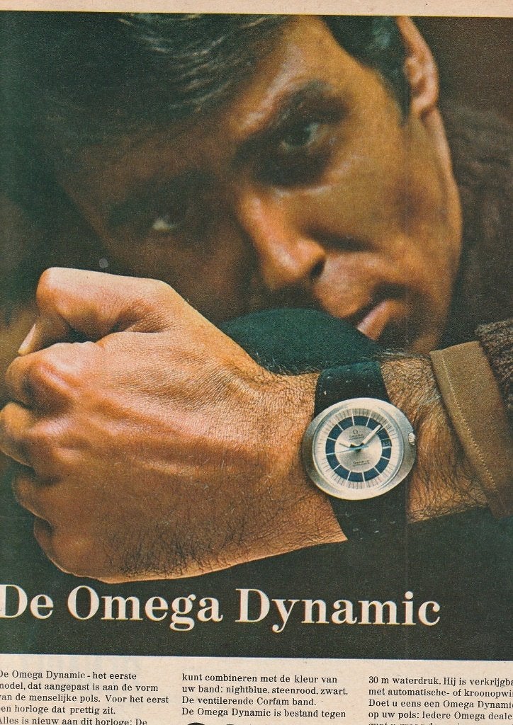 Retro reclame 1969 Omega horloge Dynamic aangepaste vorm, Verzenden, Overige typen