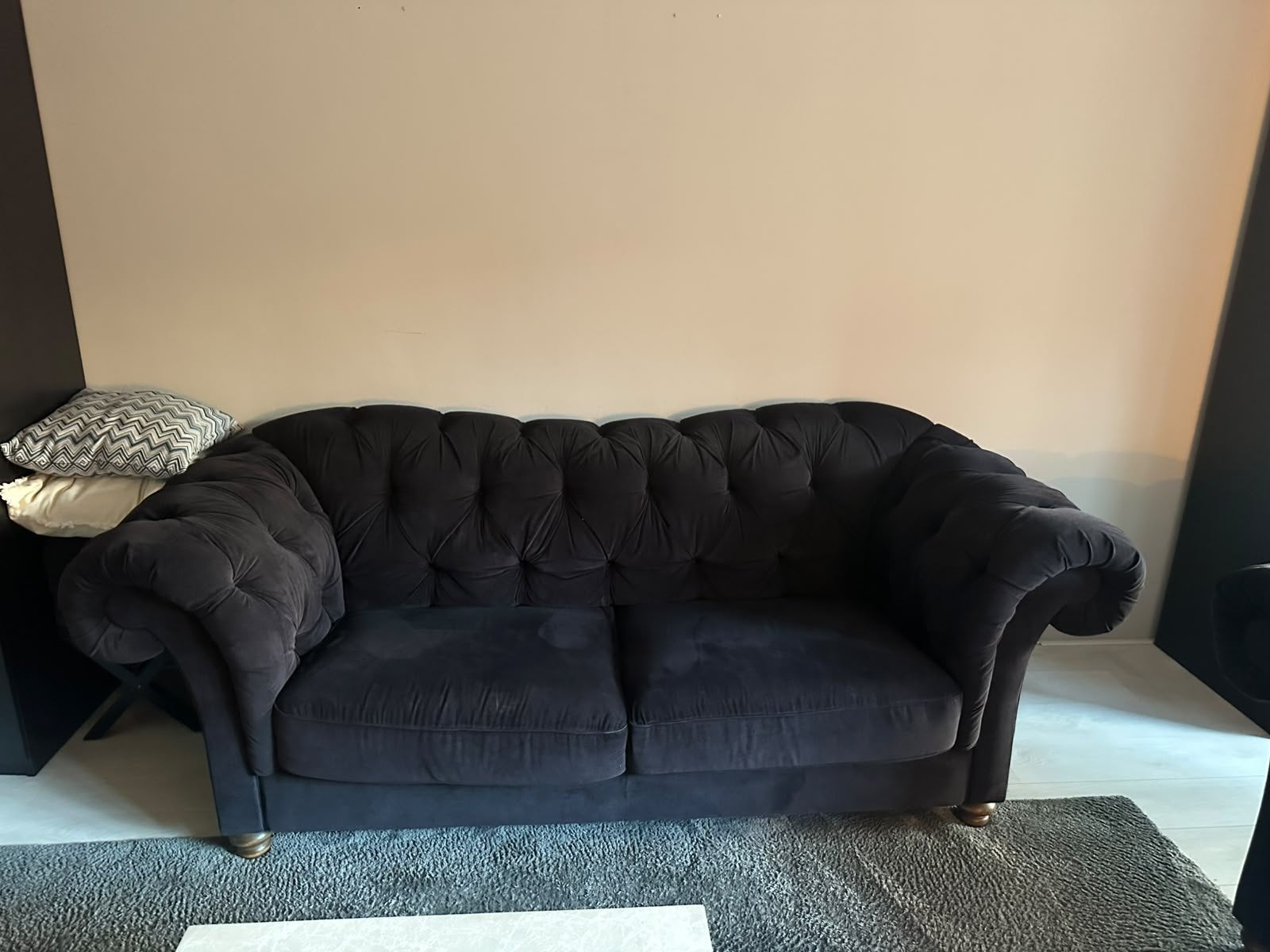 Bankstel + fauteuil (loveseat) zwart fluweel, Ophalen, Gebruikt