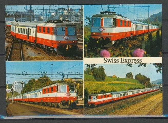 Locomotief Swiss Express Foto-Ansichtkaart Trein t-59 jdu, Verzenden, Zo goed als nieuw, Trein, Kaart of Prent