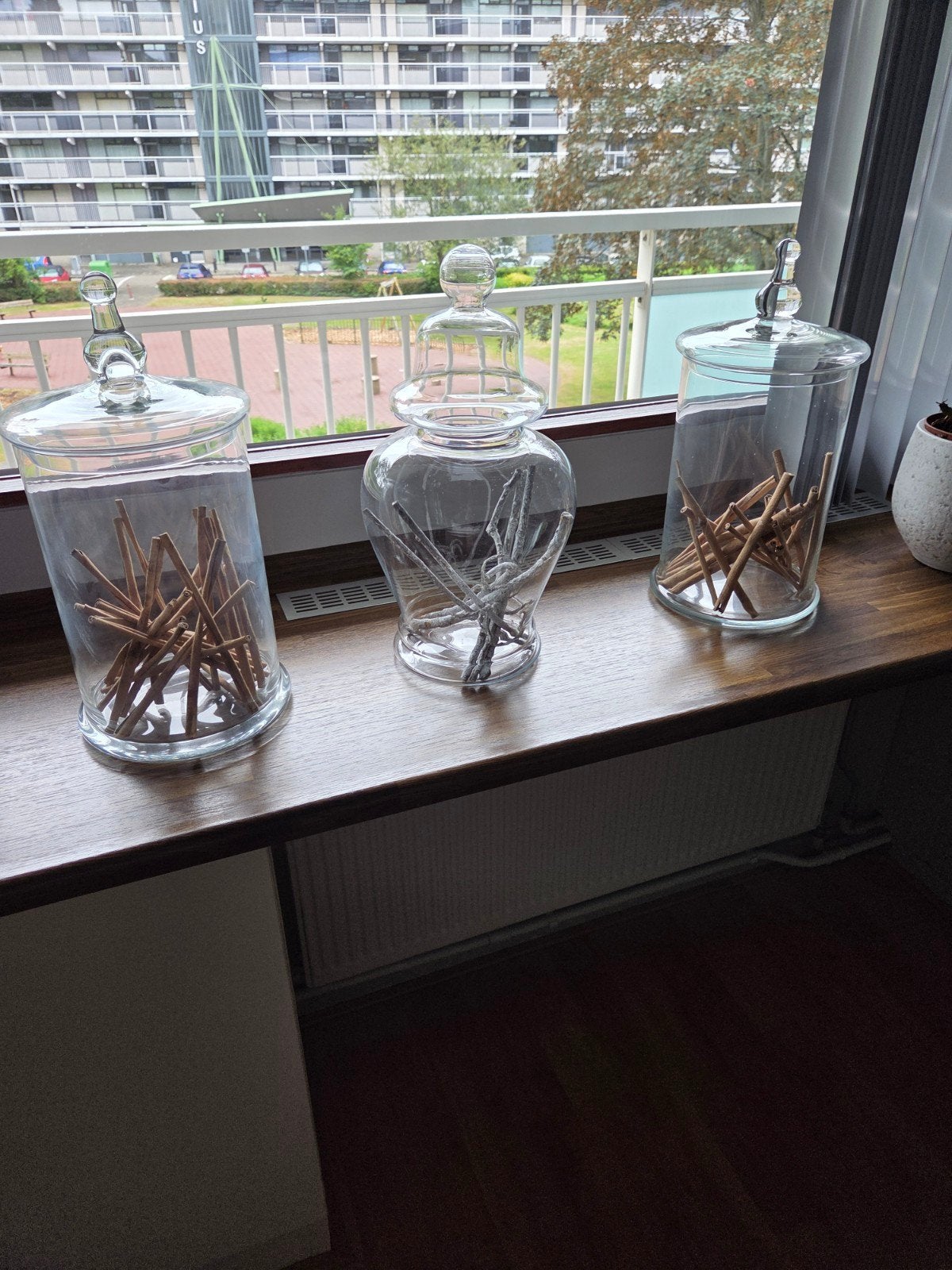 Set van 3 glazen vazen met deksel - Decoratief, Ophalen, Met deksel, Transparant, Glas