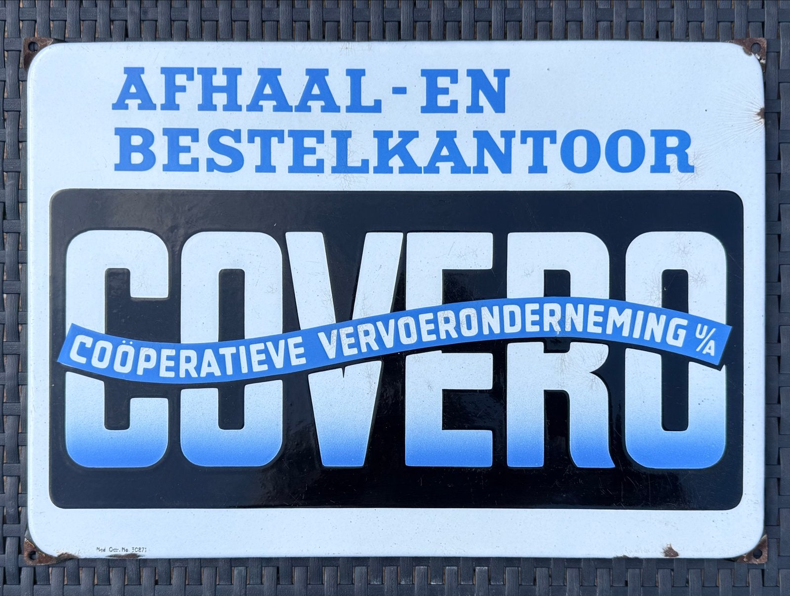 Emaille Reclamebord Covero Afhaal- en Bestelkantoor, Verzamelen, Merken en Reclamevoorwerpen, Ophalen of Verzenden, Reclamebord