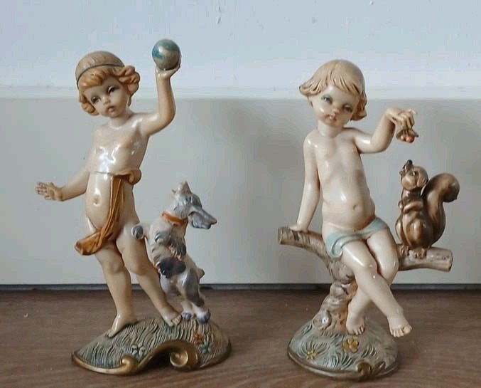 Vintage Fontanini Depose Italy Beeldjes: Jongens met Dieren, Ophalen of Verzenden, Zo goed als nieuw