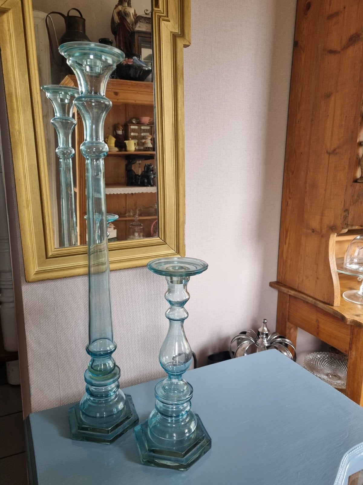 blauwe kandelaars, Ophalen of Verzenden, Koper of Brons
