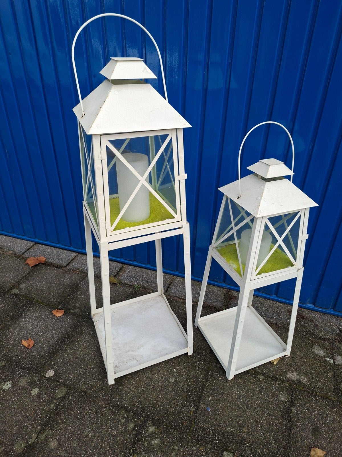 Set van 2 metalen windlichten - Wit, Ophalen, Windlicht, Gebruikt, Wit