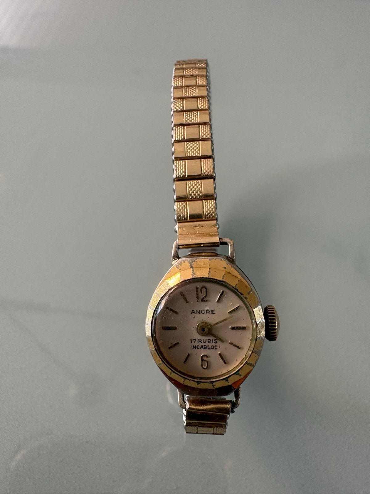 Vintage Ancre 17 Rubis Incabloc Dames Polshorloge Goudkleuri, Overige merken, Overige materialen, Gebruikt, Polshorloge