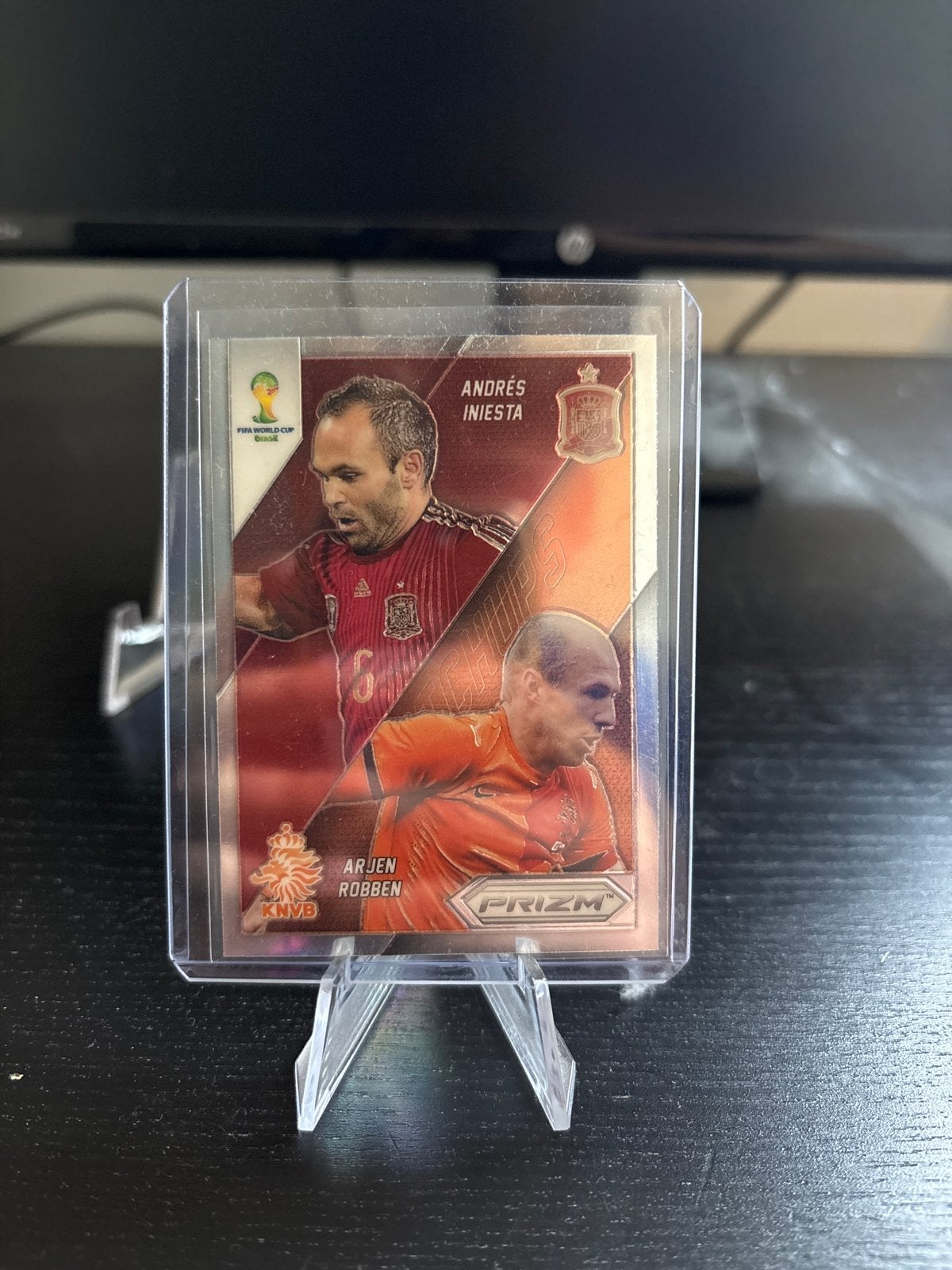 Andrés Iniesta & Arjen Robben Panini Prizm WK 2014 kaart, Ophalen of Verzenden, Zo goed als nieuw, Overige sporten, Spelerskaart