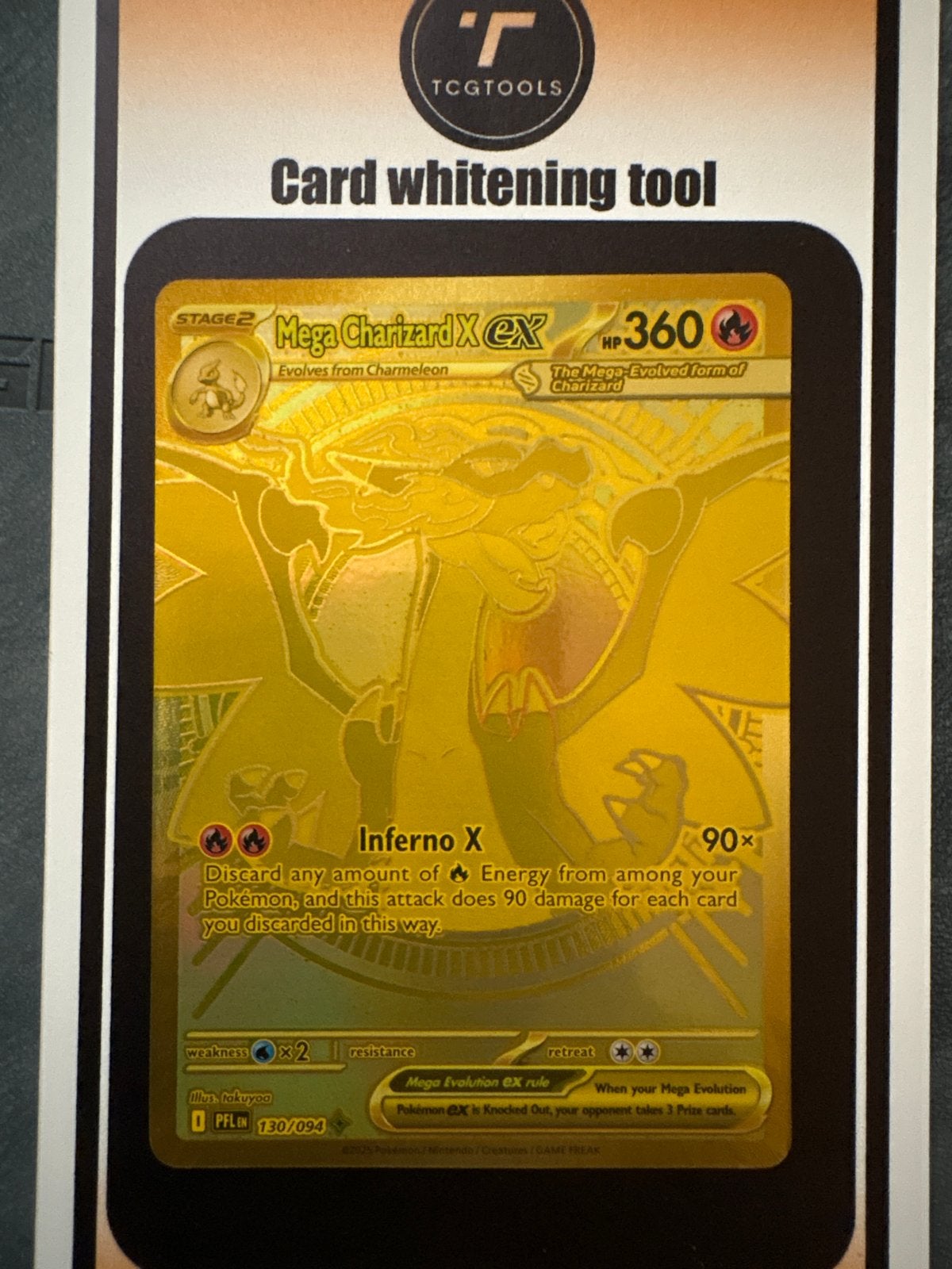 Mega Charizard X EX 130/094 Gold, Ophalen of Verzenden, Zo goed als nieuw, Losse kaart
