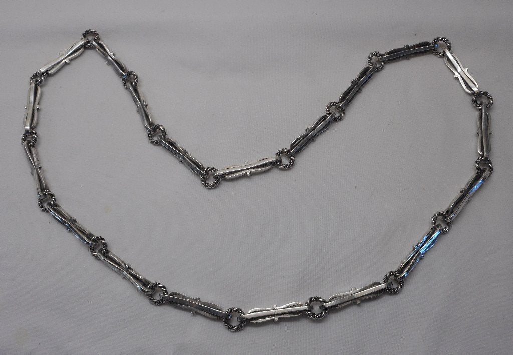 Zilveren lange zware modernist schakel ketting nr.298, Verzenden, Zo goed als nieuw, Zilver, Zilver