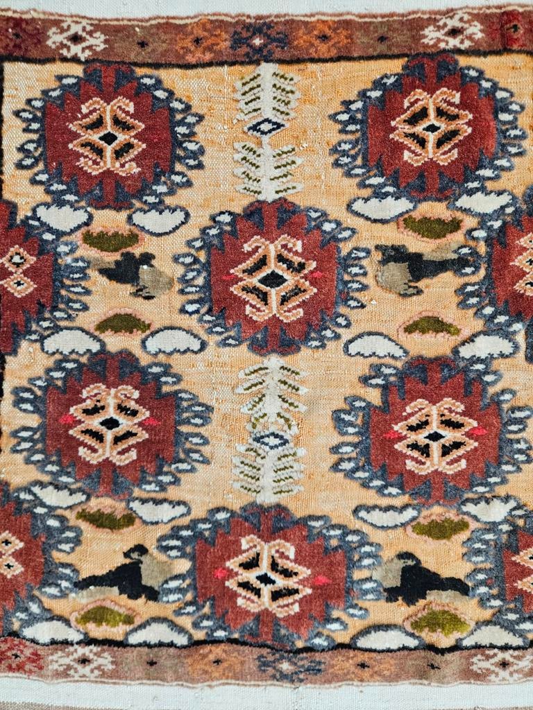 Handmade vintage Persian wool Tajik Shirvan carpet 53x55cm, Crème, Gebruikt, 50 tot 100 cm, Onbekend