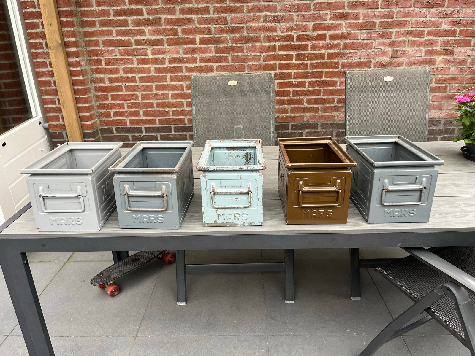 5 metalen magazijnbakken / opbergbakken 'Mars', Huis en Inrichting, Ophalen, Minder dan 50 cm, Gebruikt, Minder dan 50 cm