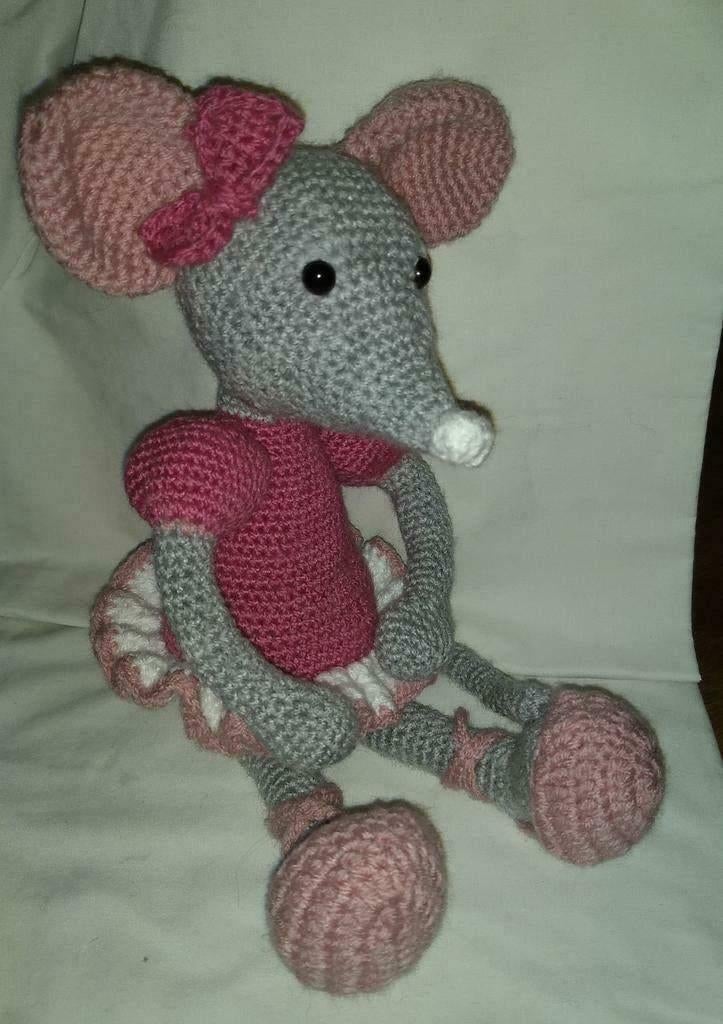 ballerina muis, gehaakt, Kinderen en Baby's, Speelgoed | Knuffels en Pluche, Overige merken, Overige typen, Grijs, Nieuw