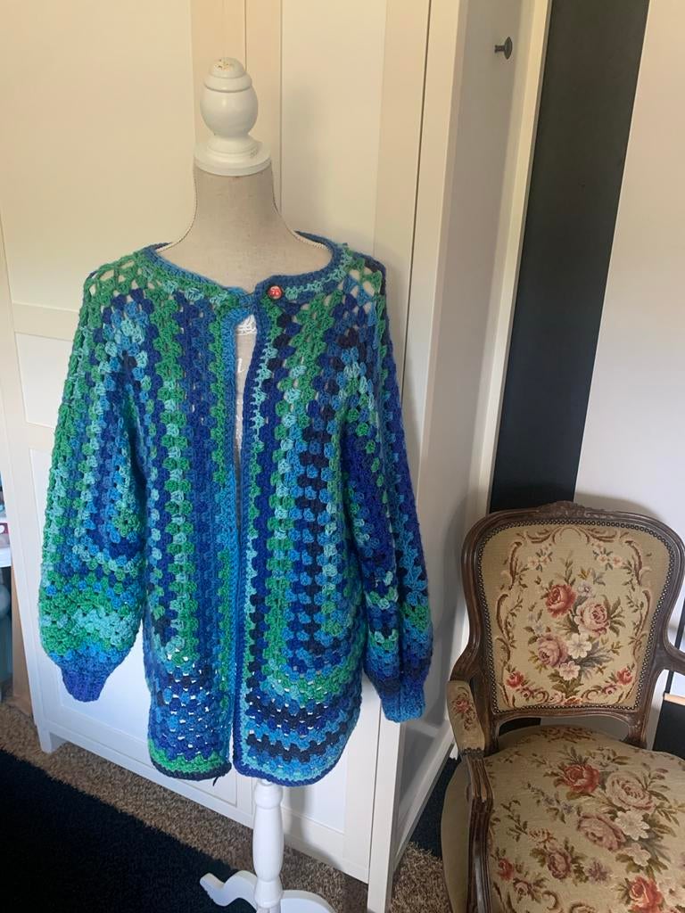 Gehaakt vest maat L - Blauw/Groen, Ophalen of Verzenden, Maat 42/44 (L), Blauw