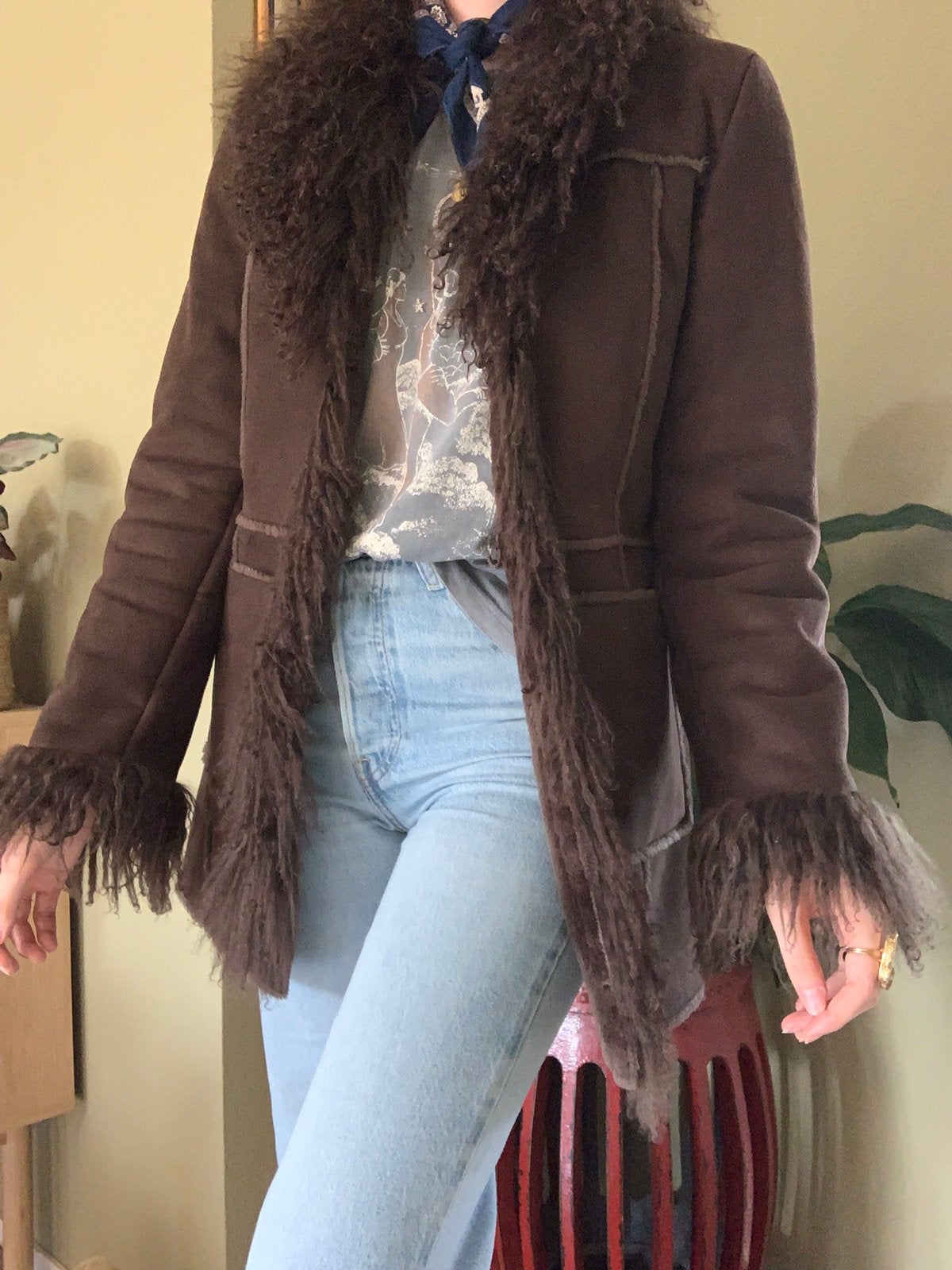 Vintage mongolian fur lanmy coat S M, Maat 38/40 (M), -, Ophalen of Verzenden, Zo goed als nieuw