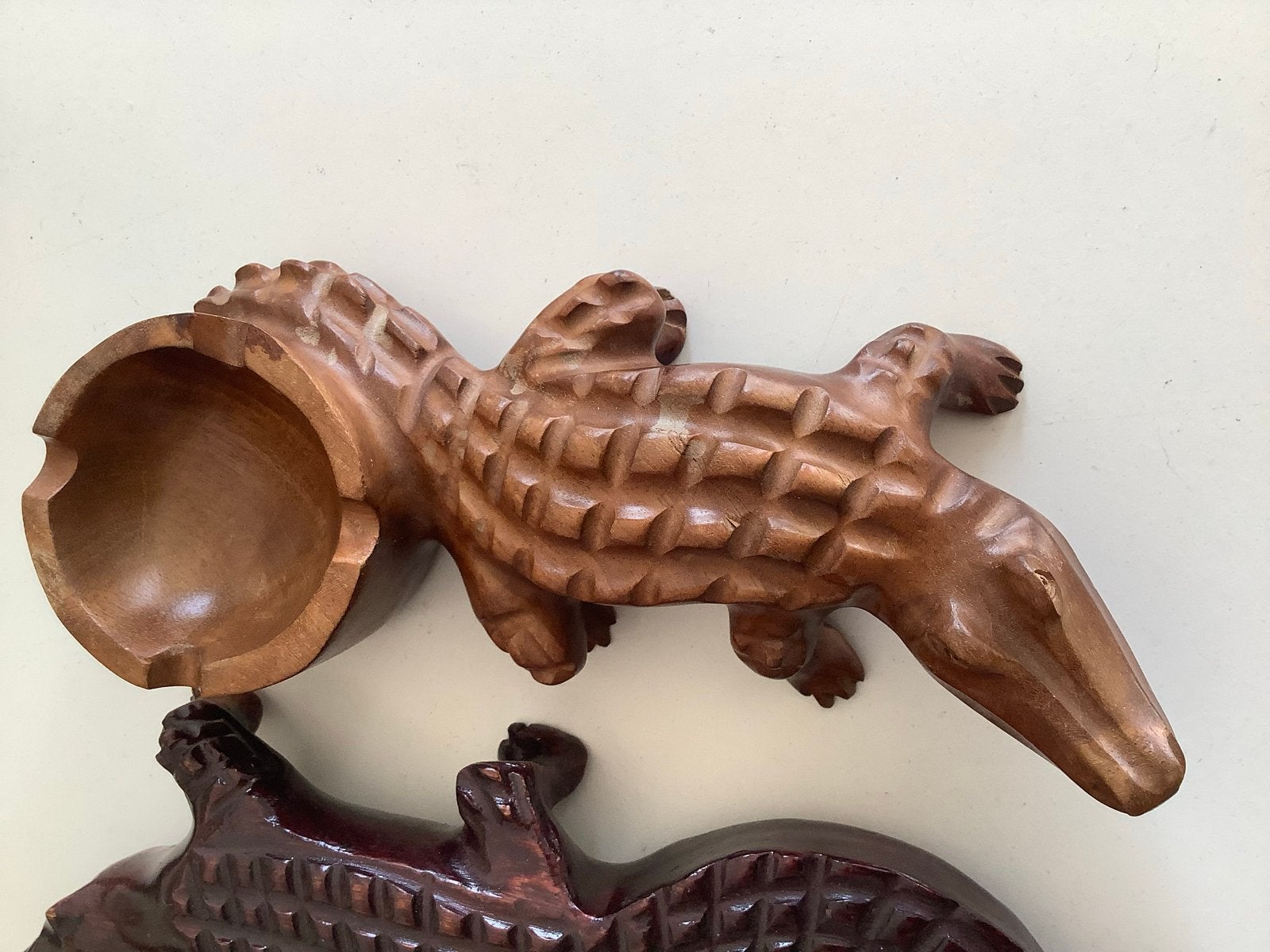 Set van 2 houten krokodil asbakken - Vintage decoratie, Ophalen of Verzenden
