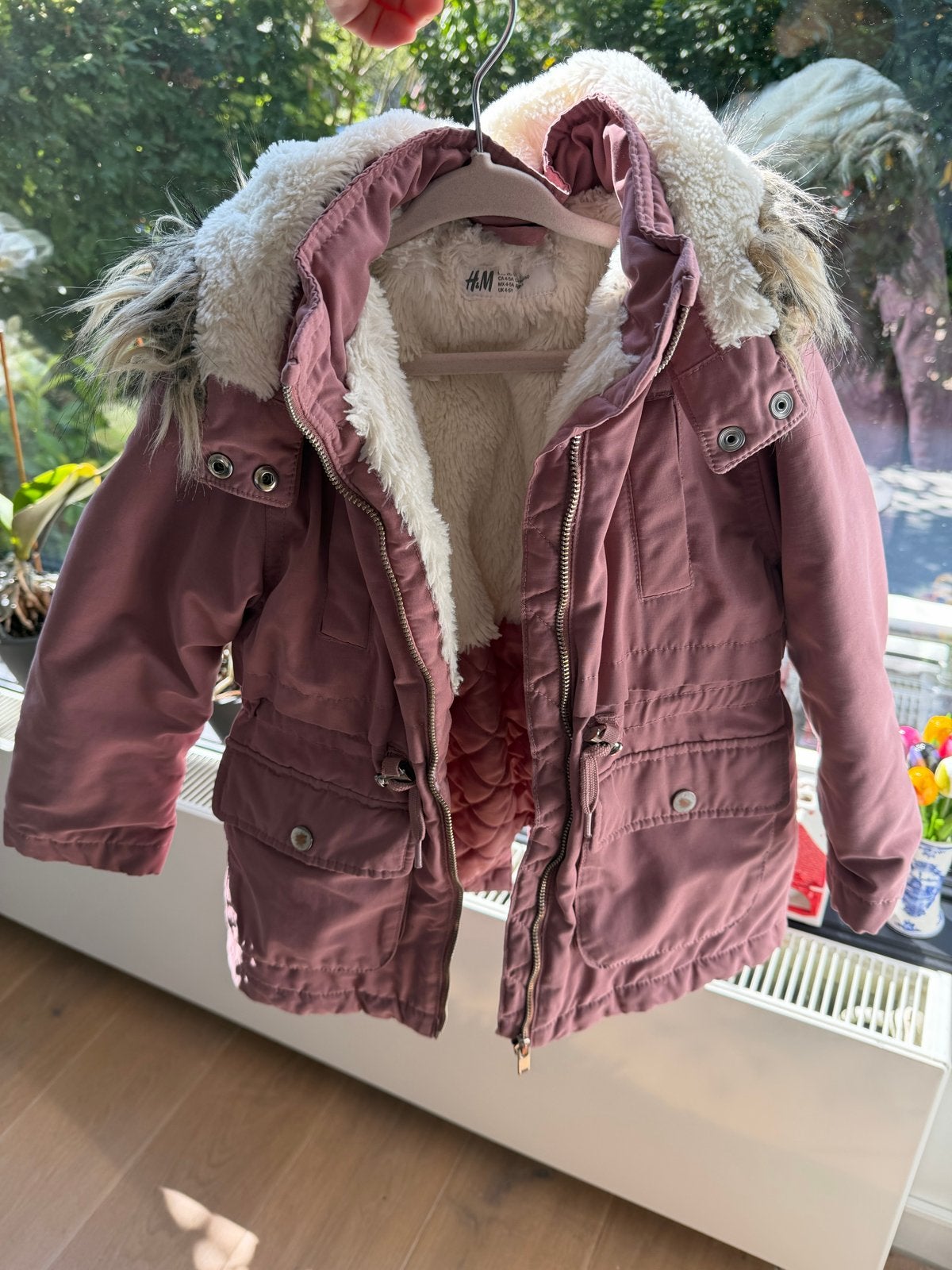 H&M Roze Winterjas voor Meisjes - Maat 110 (4-5 jaar), Ophalen of Verzenden, Gebruikt, Meisje, Jas