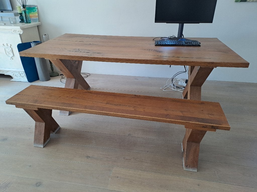 Eettafel met bank, Ophalen, Eikenhout, 50 tot 100 cm, Zo goed als nieuw