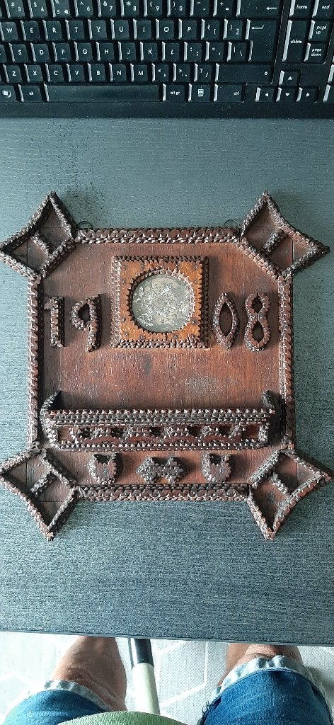 Spiegel met borstelhouder Trampart Houtsnijwerk, Ophalen of Verzenden