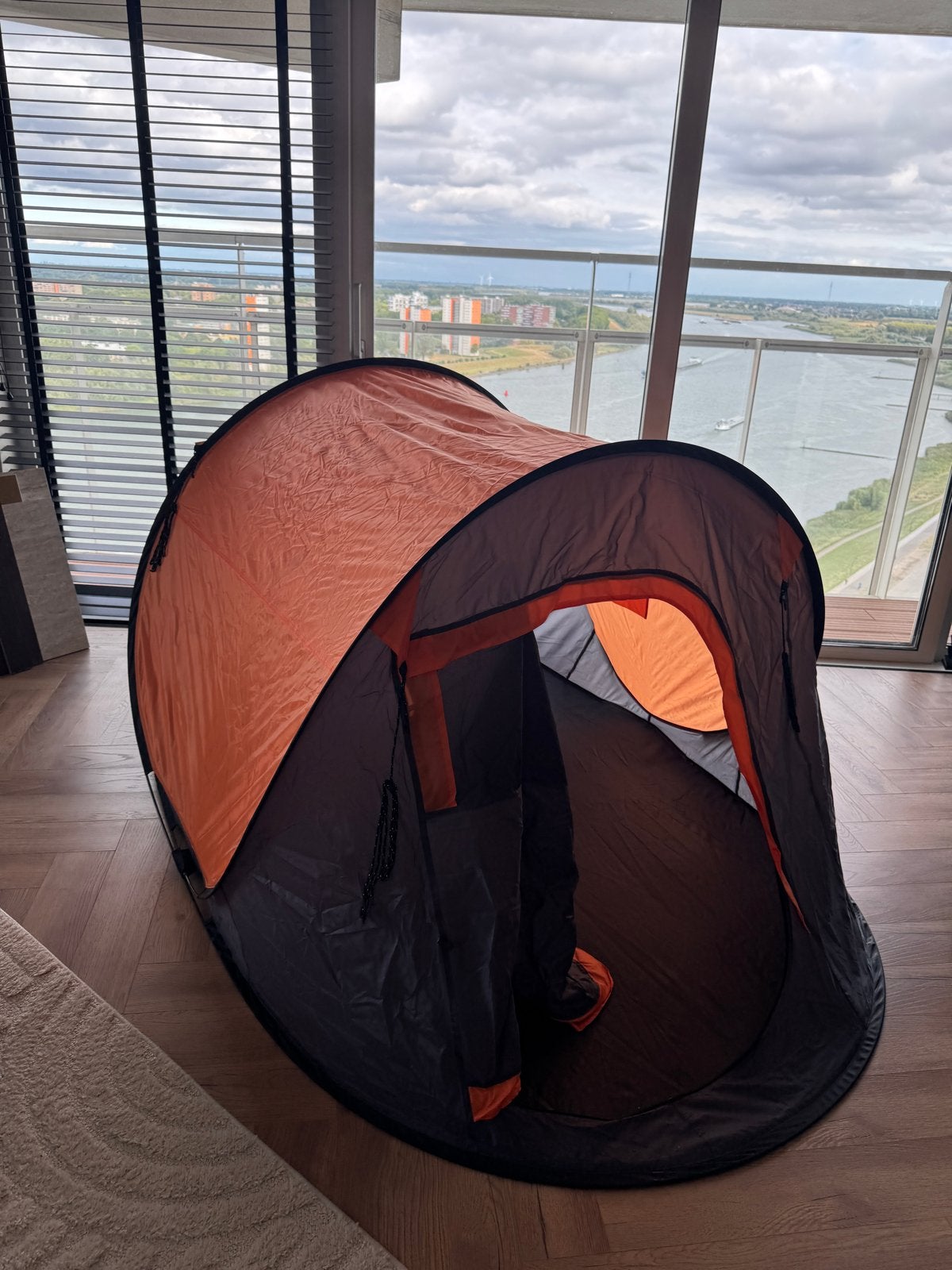 Zo goed als nieuwe oranje pop-up tent voor 2 personen, Caravans en Kamperen, Tenten, Ophalen of Verzenden, Zo goed als nieuw, Tot en met 2