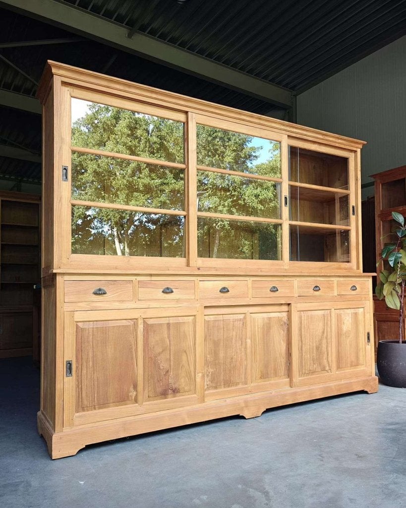 Grote teakhouten winkelkast | Brede servieskast teak  #7764, Gebruikt, -, 200 cm of meer, -