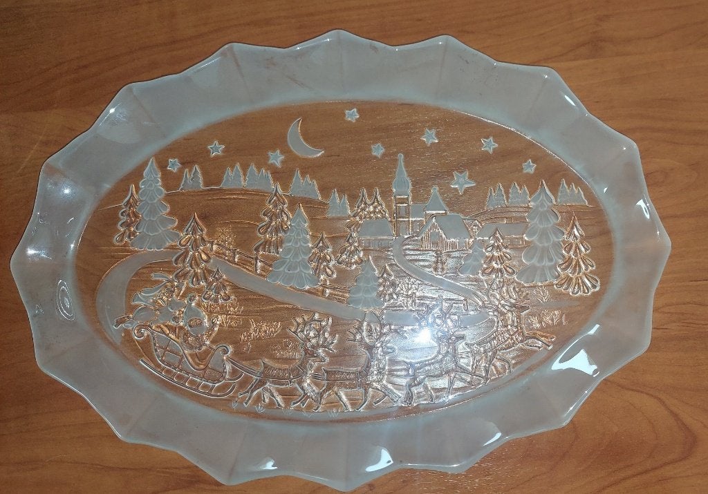 Mooi bewerkte ovalen schaal voor de Kerst, Schaal, Ophalen of Verzenden, Ovaal, Glas