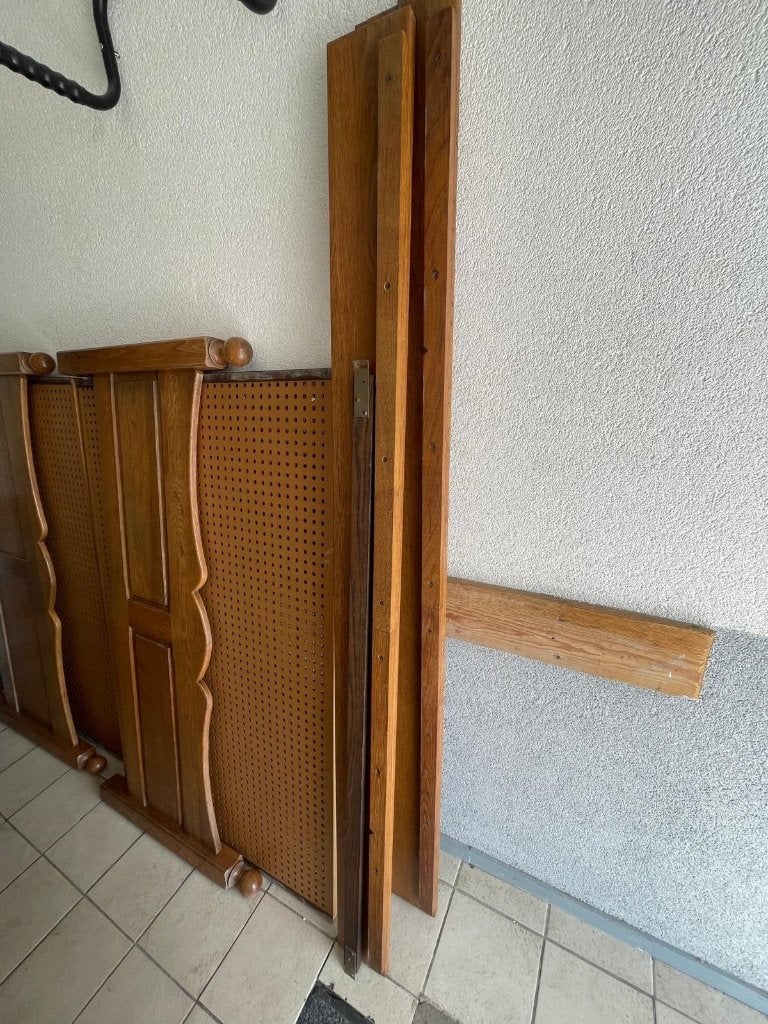 Eikenhouten bed, Huis en Inrichting, Slaapkamer | Bedden, Ophalen, Gebruikt, Bruin, Tweepersoons