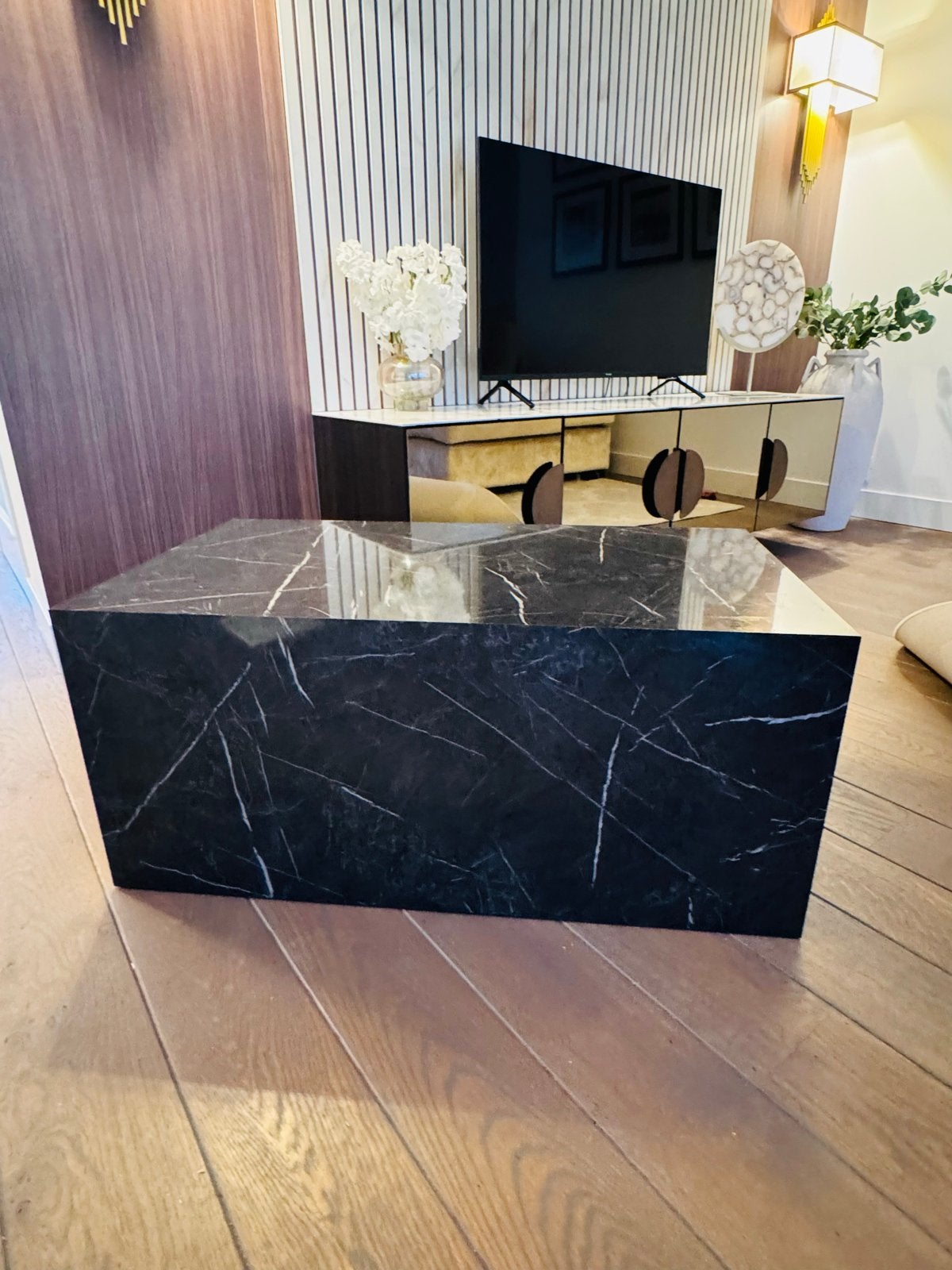 Salontafel Westwing - Marmerlook Zwart, Ophalen, Overige materialen, 100 tot 150 cm, 50 tot 100 cm