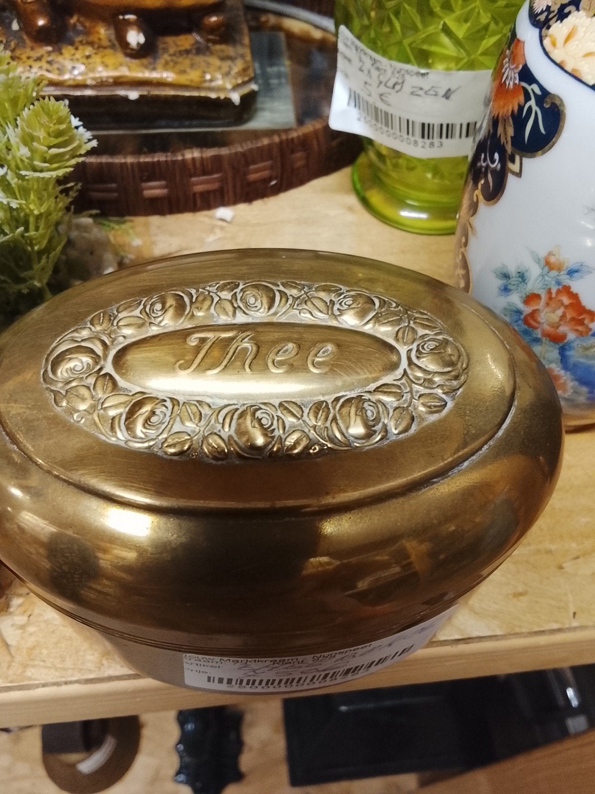 Antieke Messing Theebus met Rozen Reliëf, Ophalen of Verzenden
