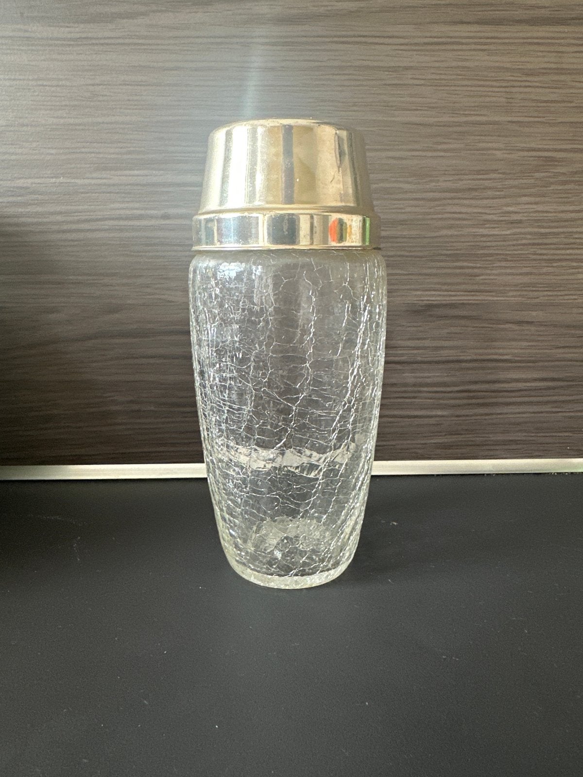 Vintage cocktailshaker met craquelé glas en metalen dop, Ophalen