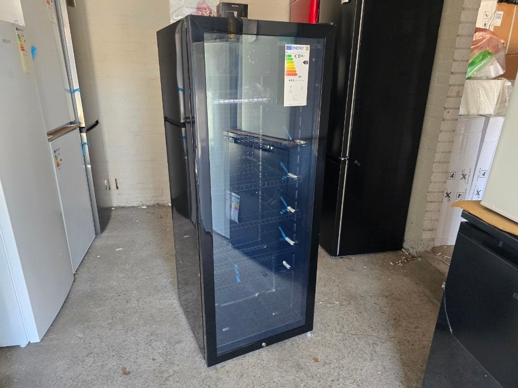 Nieuwe zwarte zuinige glasdeur flessen koeler 237 L140x54cm, Zonder vriesvak, 200 liter of meer, Nieuw, Ophalen of Verzenden