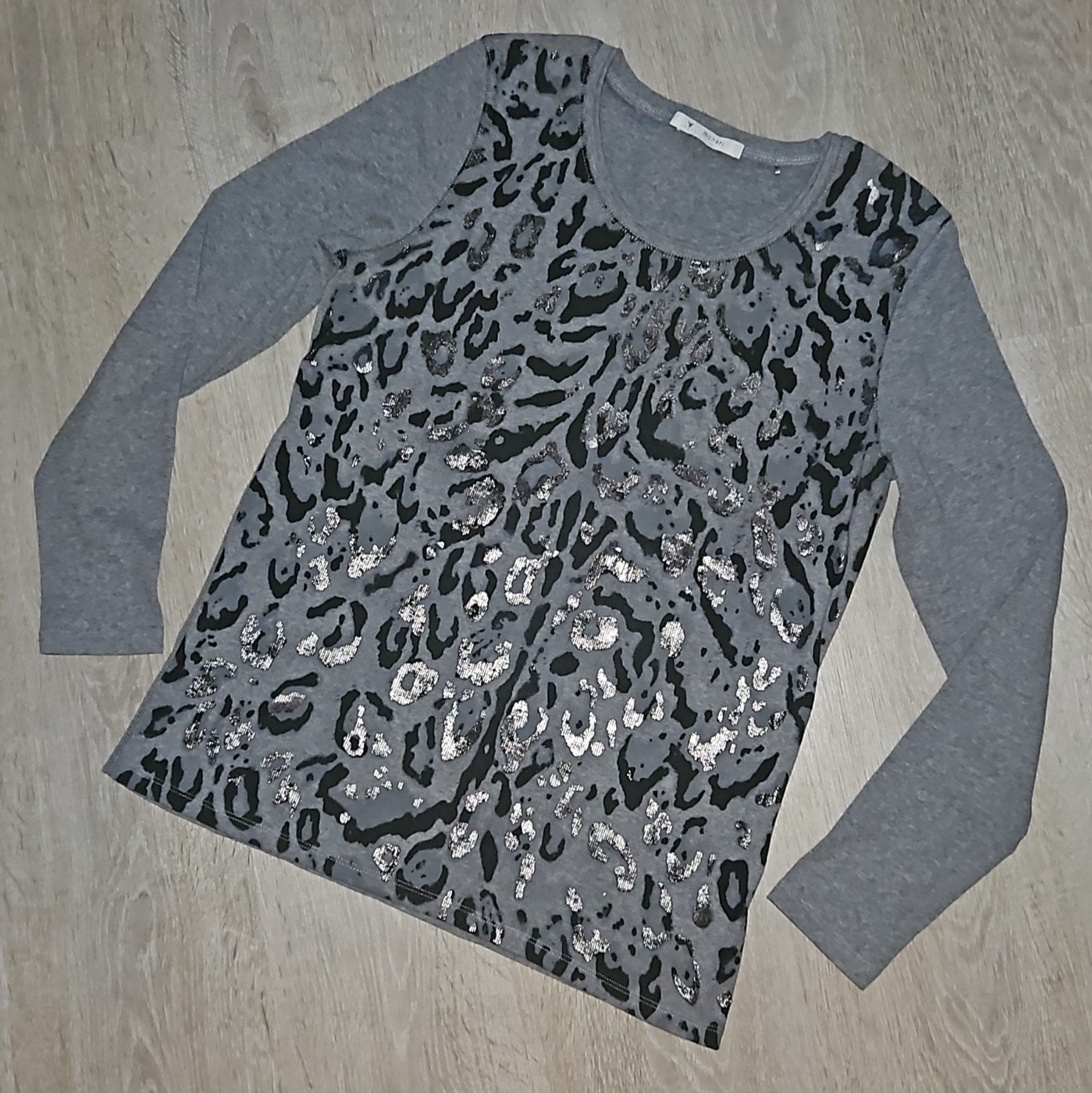 Monari Luxe Grijze Longsleeve Antraciet Panterprint Maat 42, Maat 42/44 (L), Nieuw, Ophalen of Verzenden, Lange mouw
