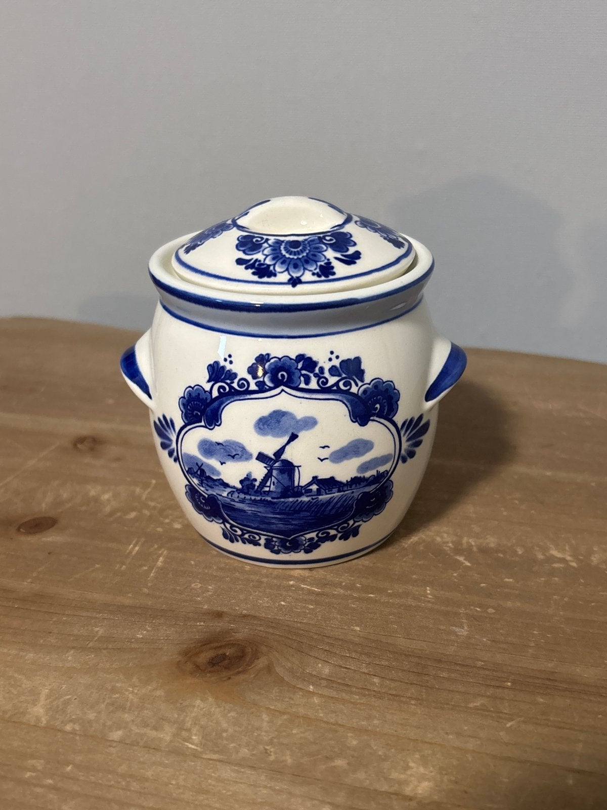Nostalgisch Delfts Blauw Mosterdpotje met Molenlandschap, Antiek en Kunst, Ophalen of Verzenden