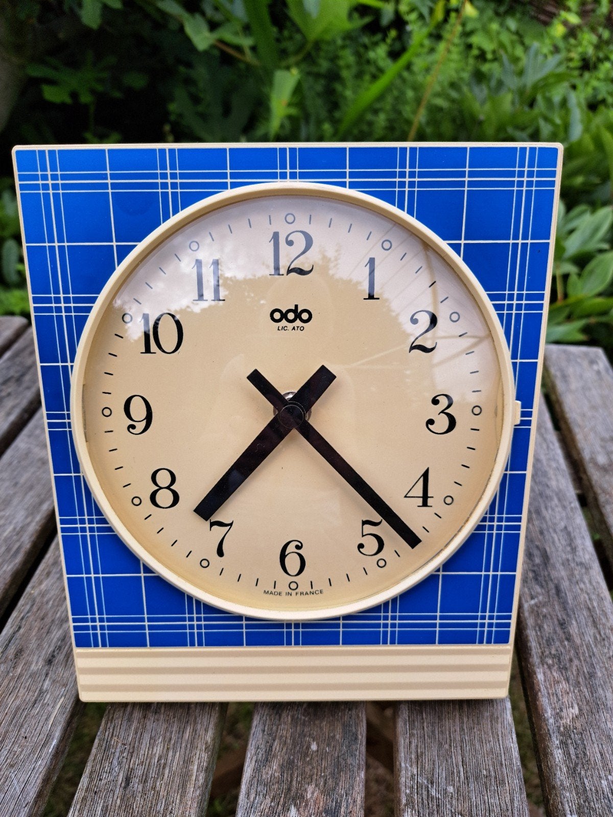 Franse vintage Odo LIC. ATO wandklok - Blauw Geruit Design, Ophalen of Verzenden