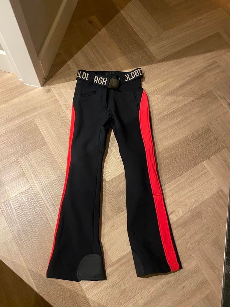 Zwart met rode bies Goldbergh broek korte versie maat 36, Ophalen of Verzenden, Zo goed als nieuw, Maat 36 (S), Broek