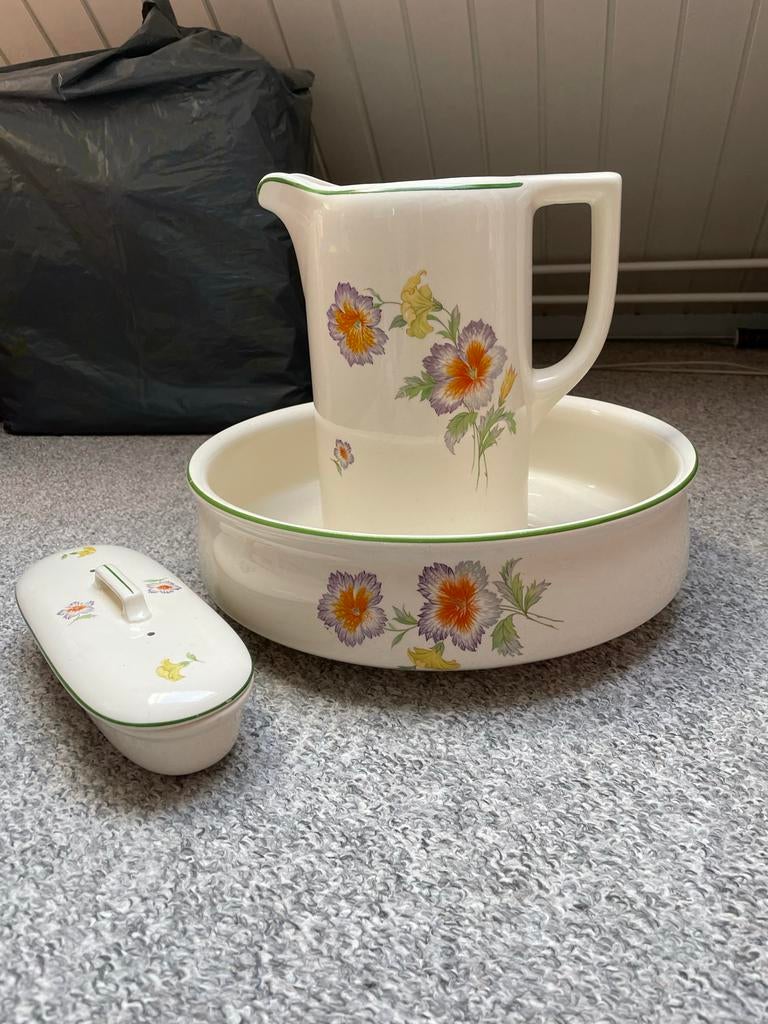 Vintage Lampetstel met Bloemen, Ophalen