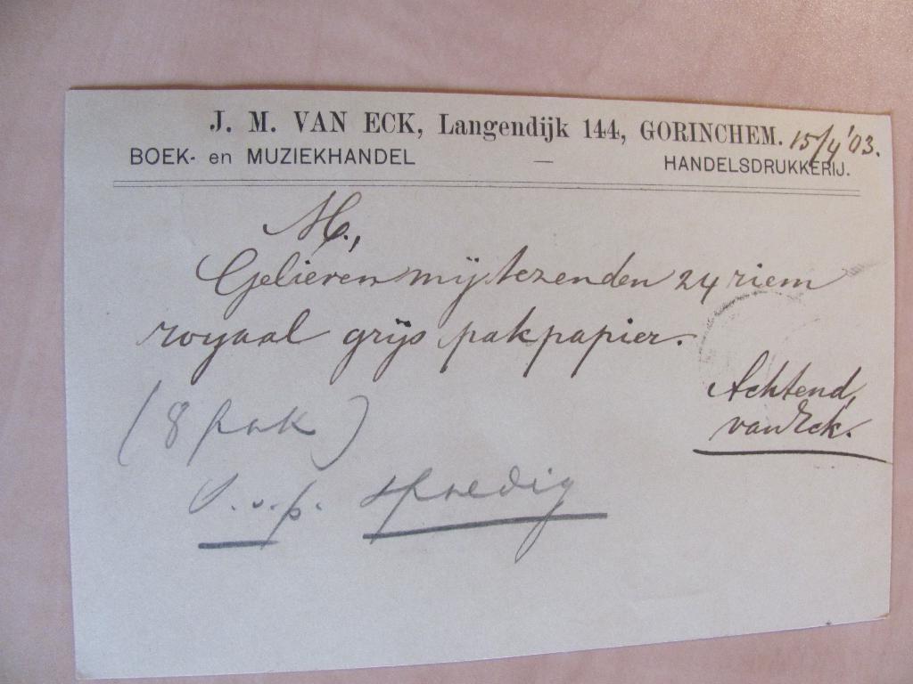 Gorinchem 1903 Drukkerij Van Eck Langendijk 144, Postzegels en Munten, Ophalen of Verzenden, Briefkaart