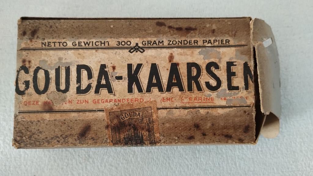 Oude Gouda kaarsen in originele doos, Ophalen, Gebruikt, Gebruiksvoorwerp