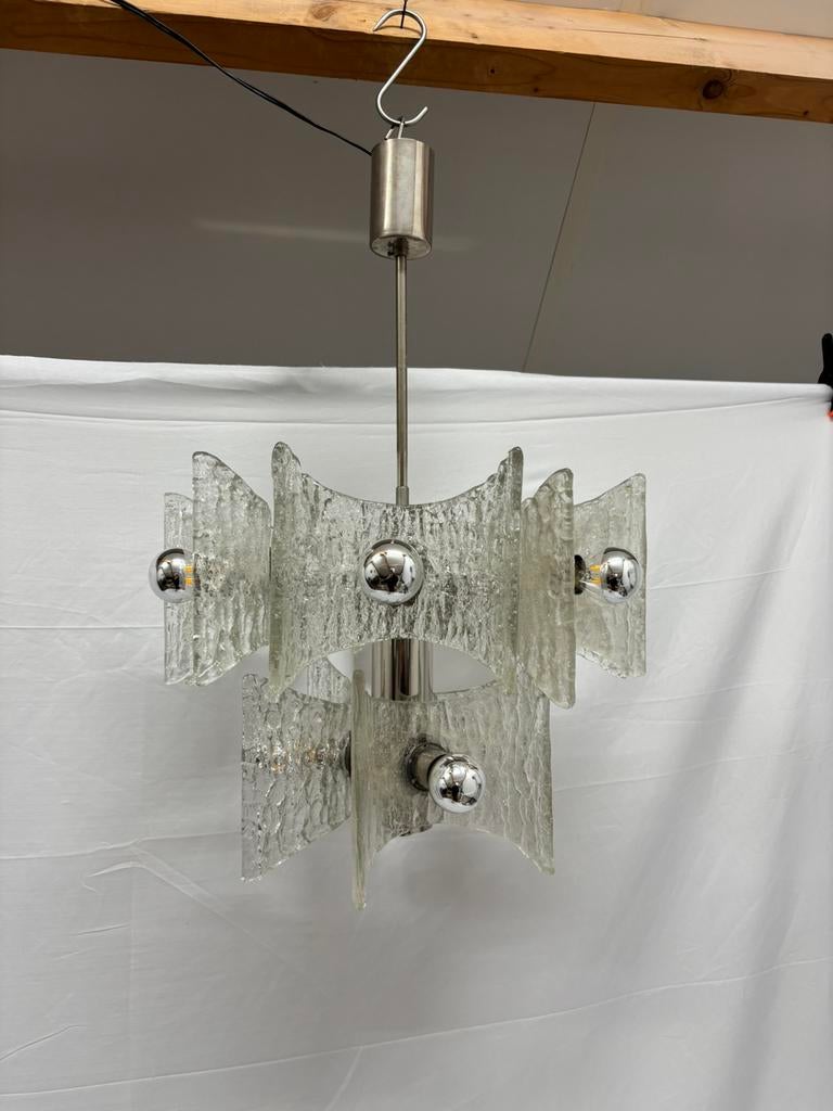 Vintage sputnik ijsglas hanglamp Kaiser Leuchten space age, Ophalen of Verzenden, Gebruikt, Glas, Minder dan 50 cm