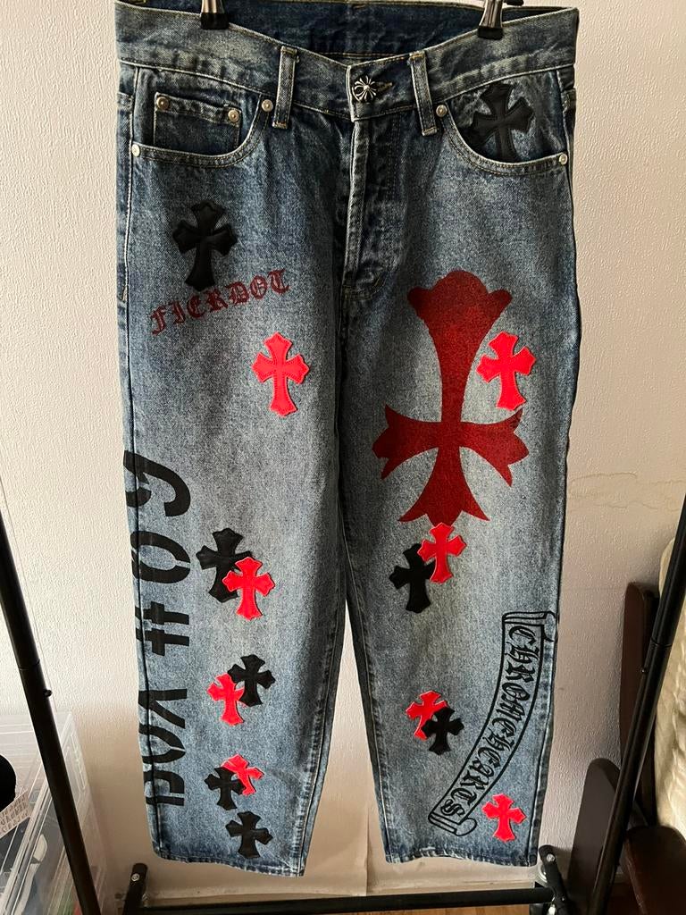 Chrome Hearts stencil jeans, Ophalen of Verzenden, Zo goed als nieuw, Zwart