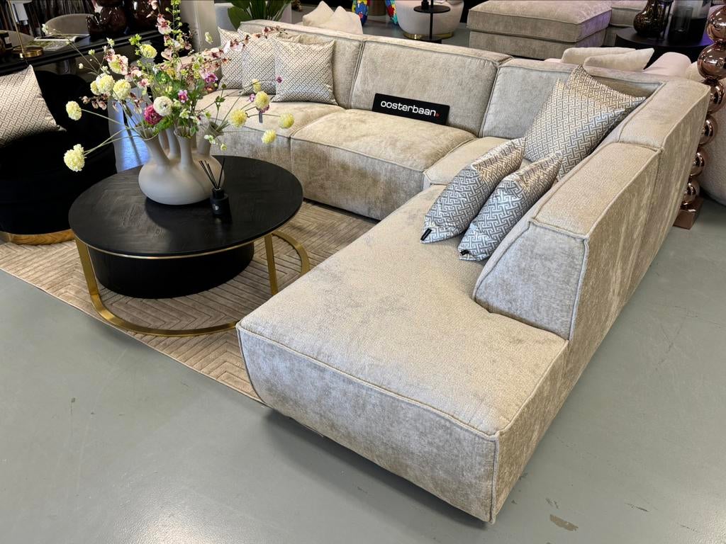 Luxe Velvet Teddy Hoekbank Richard 315x250cm Beige Sand NEW, Info@oosterbaanwonen.nl, Hoekbank, Ophalen of Verzenden, Venus 31 8448 CE Heerenveen