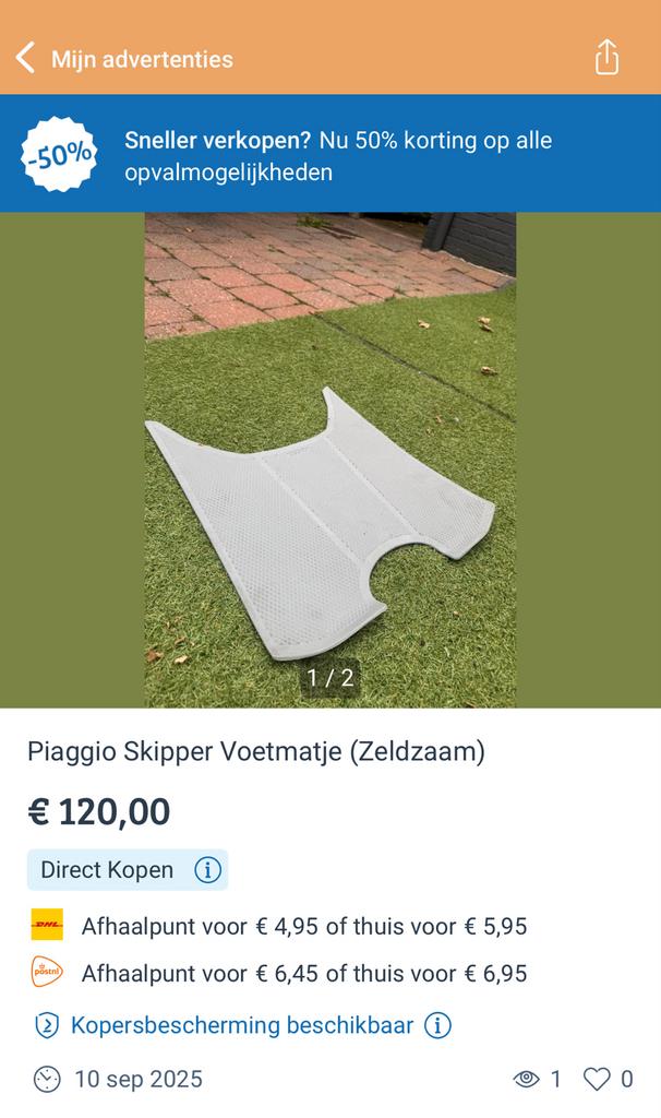 Piaggio Skipper Voetmat - Zeldzaam!, Ophalen of Verzenden, Gebruikt, Overige typen, Piaggio