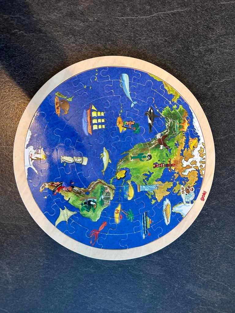 Goki Wereldkaart Puzzel - 57 Stukjes, Ophalen, Meer dan 50 stukjes, Zo goed als nieuw, Van hout