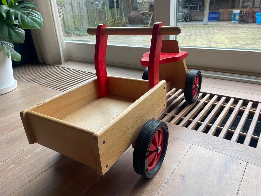 Playwood Bakfiets Loopfiets - Rood - Gebruikt-hout-fiets, Kinderen en Baby's, Speelgoed | Houten speelgoed, Ophalen, Gebruikt